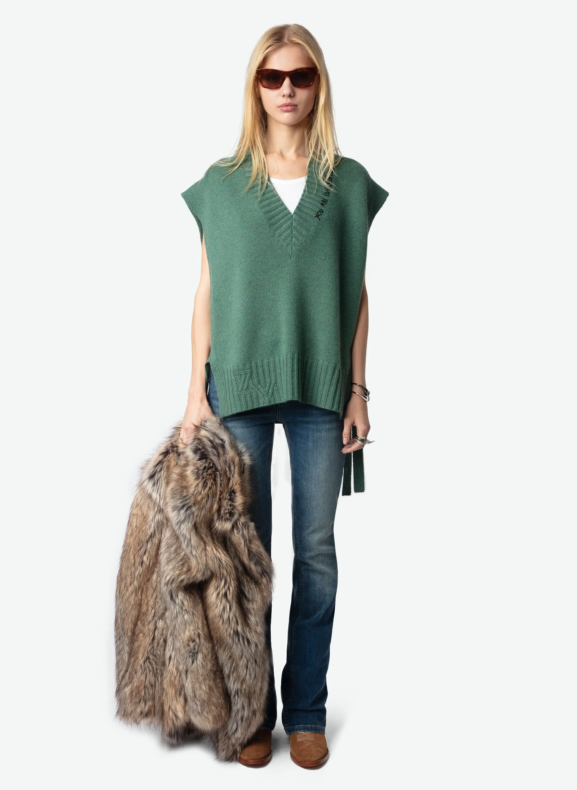  ZADIG&VOLTAIRE   IDA - Maglione serigrafato in cashmere | Verde